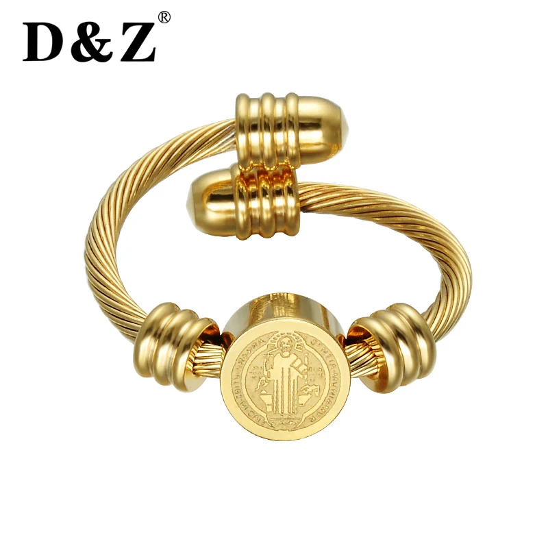 D &amp Z религиозное Золотое женское кольцо с Иисусом из нержавеющей стали