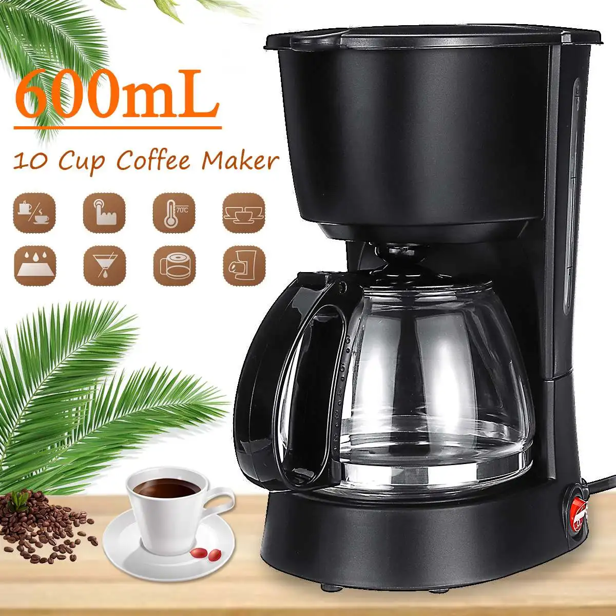 

Warmtoo 5-10Cups 600ML American Style Coffee Milk Tea Maker Drip Stovetop Tea/Coffee Making Machine Household Office 550W