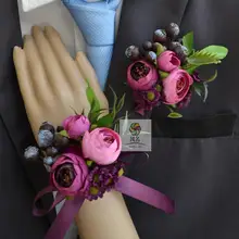 Новинка, высокое качество,, ручная чайная роза, фиолетовая Маргаритка, свадебные корсажи на запястье и бутоньерки, цветы