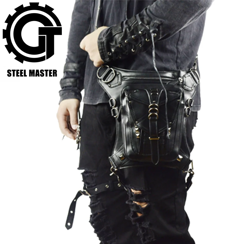 Steam Punk Waist Packs Retro Rock Men Messenger font b Bag b font Small font b