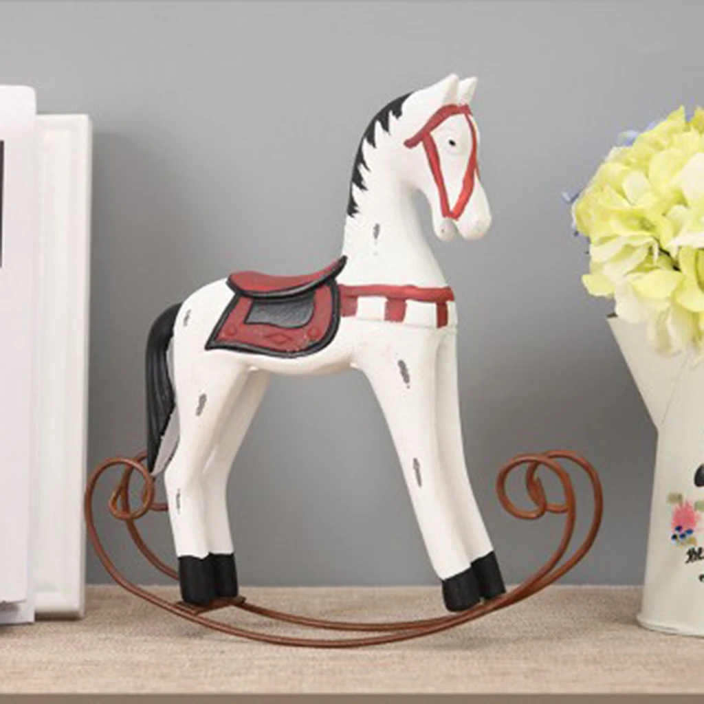 Nordic Wooden Rocking Horse Statue Wedding Decor Wood Horse Crafts DIY Bar Living Room Ornament Kids Toys