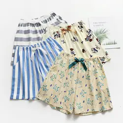 Летние хлопковые пижамы с принтом для женщин Harajuku плюс размер новые удобные пижамные штаны Свободные домашние шорты на шнурке