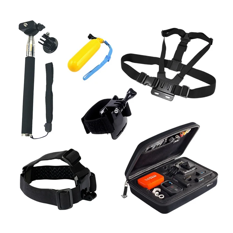 Prix pour Gopro Accessoires SJCAM Sj4000 Kit Tête Mont Strap + Sangle De Poitrine + Poignet Ceinture + Monopode + Flottant Bobber Grand boîte Hero 4/3/2/1/3 Prix pour Gopro Accessoires SJCAM Sj4000 Kit Tête Mont Strap + Sangle De Poitrine + Poignet Ceinture + Monopode + Flottant Bobber Grand boîte Hero 4/3/2/1/3