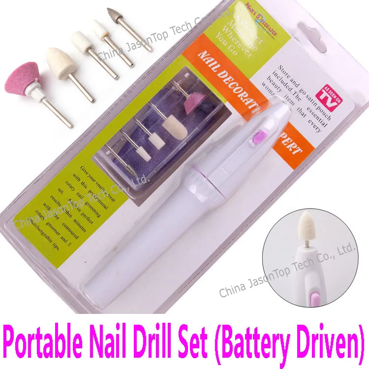 

1 set Battery driven Nail Drill Toolkit 5 bits Electric Manicure Drills Pedicure Tools Buffing Fine Shaping Cuticle Pusher Files