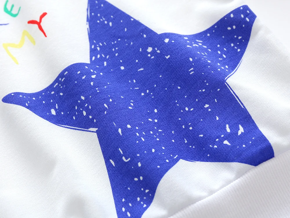 Г., Весенняя хлопковая махровая футболка с синими звездами для маленьких девочек и мальчиков+ штаны, комплект осенней домашней одежды для младенцев Повседневная одежда для детей 17N1120