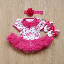 Комплект из 3 предметов; Одежда для маленьких девочек; Лидер продаж; розовые кружевные цветы; платье-пачка с розами и форалом; комбинезон; повязка на голову