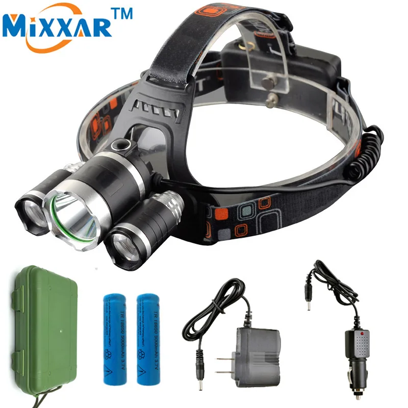 

C Head Torch T6+2*R5 Headlamp T6 Led Headlight 13000LM 4 Modes Flashlight Hunting 18650 Head Lamp Fishing Light