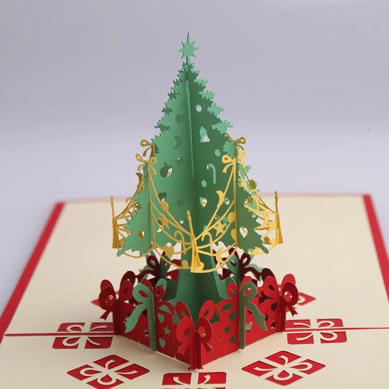 

2pcs Xmas Card Gift 3D Stereo Greeting Card Christmas Tree Birthday Blessing Handmade New Year Greeting Card Business Card AB405