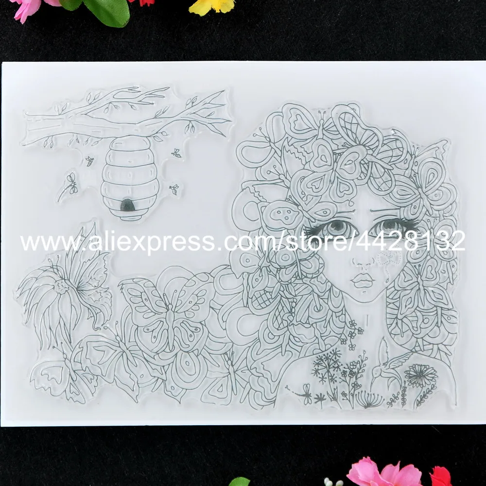 

Butterfly Girl Bee Flowers Hummingbird Dragonfly Scrapbook photo cards rubber stamp clear stamp transparent stamp 9052445