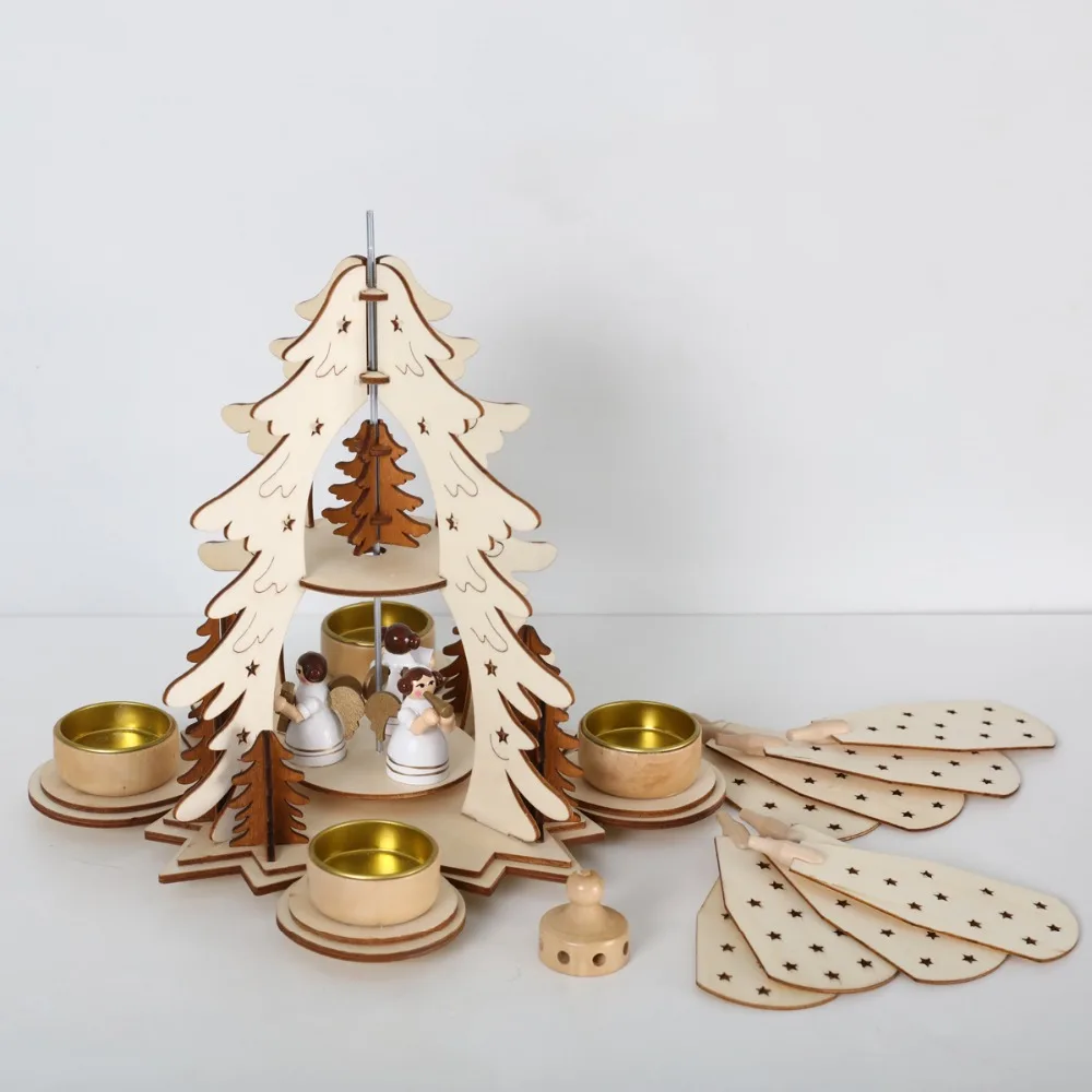 Рождественская деревянная пирамида с ручной росписью рождественские статуэтки с поворотными крыльями с 4 Подсвечниками для домашнего фестиваля подарки