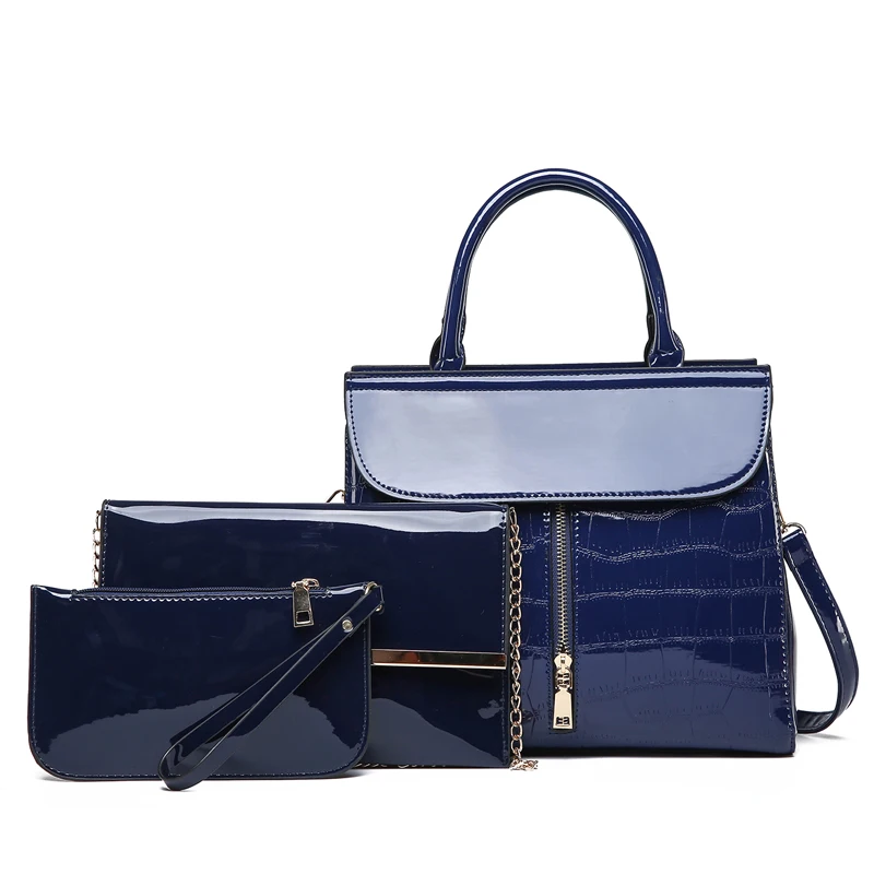 Red Black Blue Crocodile Bags Women Handbags And Purse Set 3pcs Red Black Blue Crocodile Bags Women Handbags And Purse Set 3pcs Bright Patent Leather Tote Chain Shoulder Crossbody Bag Sac In From