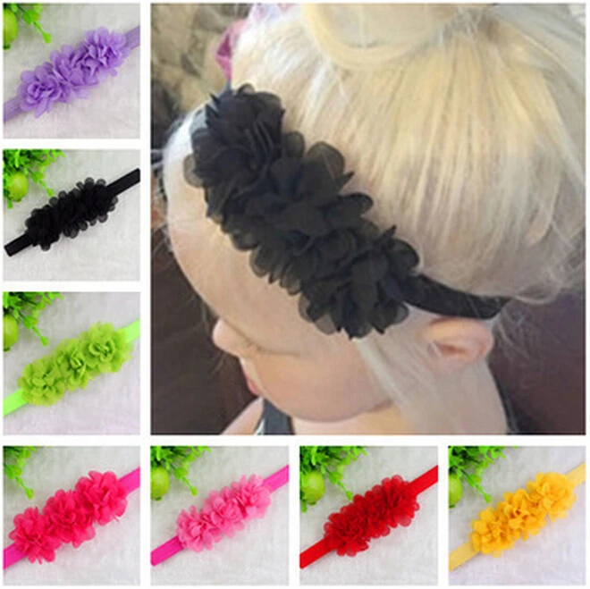 Baby Chiffon 3 Flower Headband Girls Lace Headband Infant Knitting Elastic Hair Band Baby Hair Accessories W001