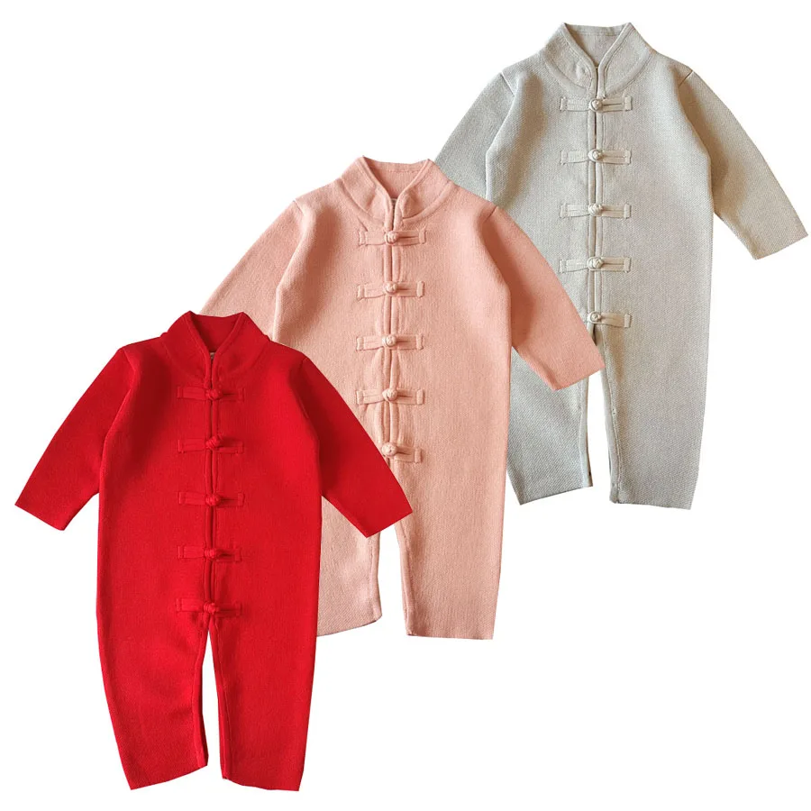 

Chinese style romper baby new born baby clothes Chinese buckle design new autumn infant clothing festive clothes elegant baby