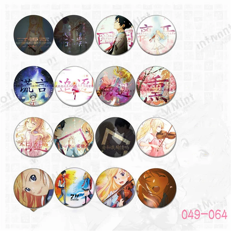 

ZXFJXR 58MM Your Lie in April Badge Miyazono Sawabe Tsubaki Kousei Brooch Music Backpack Icons Pins Deco Animation Badge