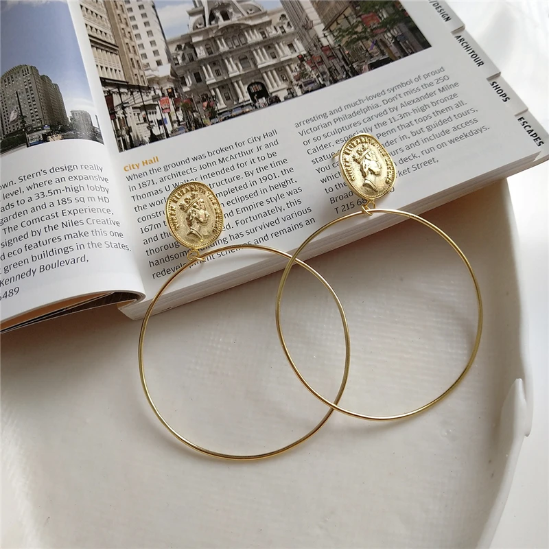 Шикарные Золотые круглые серьги-кольца для женщин из стерлингового серебра 925 пробы, большие круглые серьги для женщин