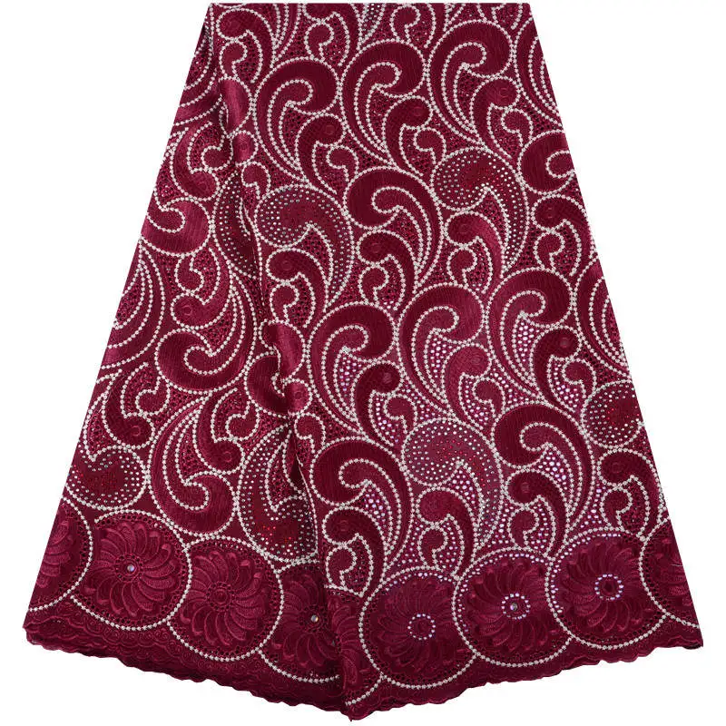 Лидер продаж новая фиолетовая африканская кружевная ткань швейцарская вуаль с камнями швейцарское хлопчатобумажное кружево высокого качества для свадьбы