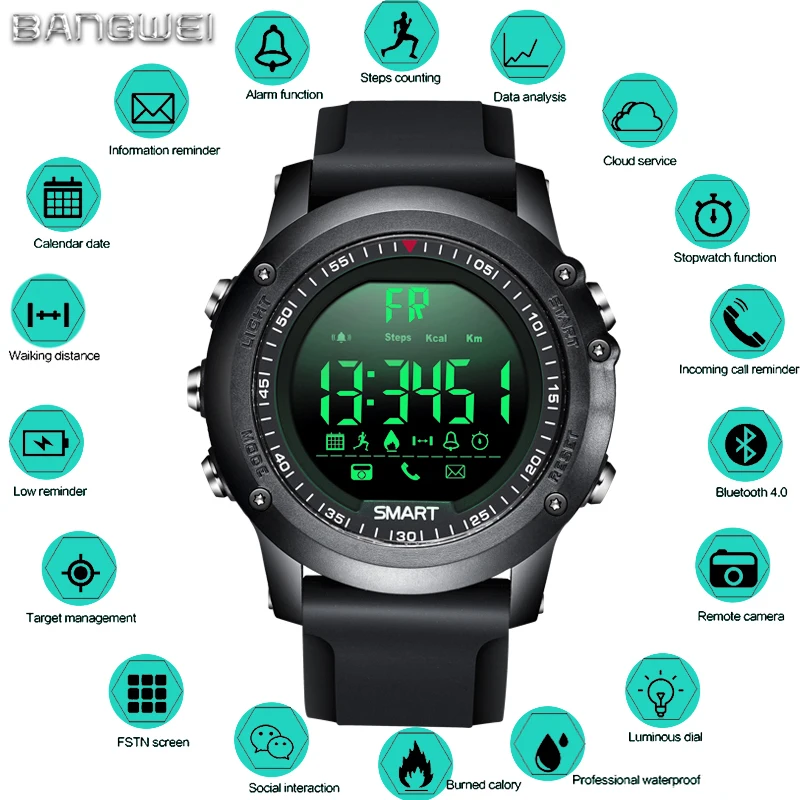 

BANGWEI Sports Smart Watch Men Multifunction Digital Clock Bluetooth Pedometer IP68 Waterproof Smart Electronic Watch Relogios