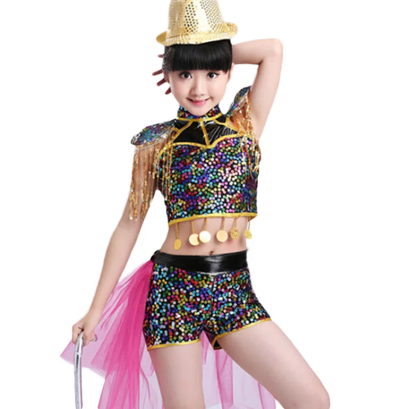 Новинка 2018 костюм для джазовых танцев с золотыми блестками квадратный