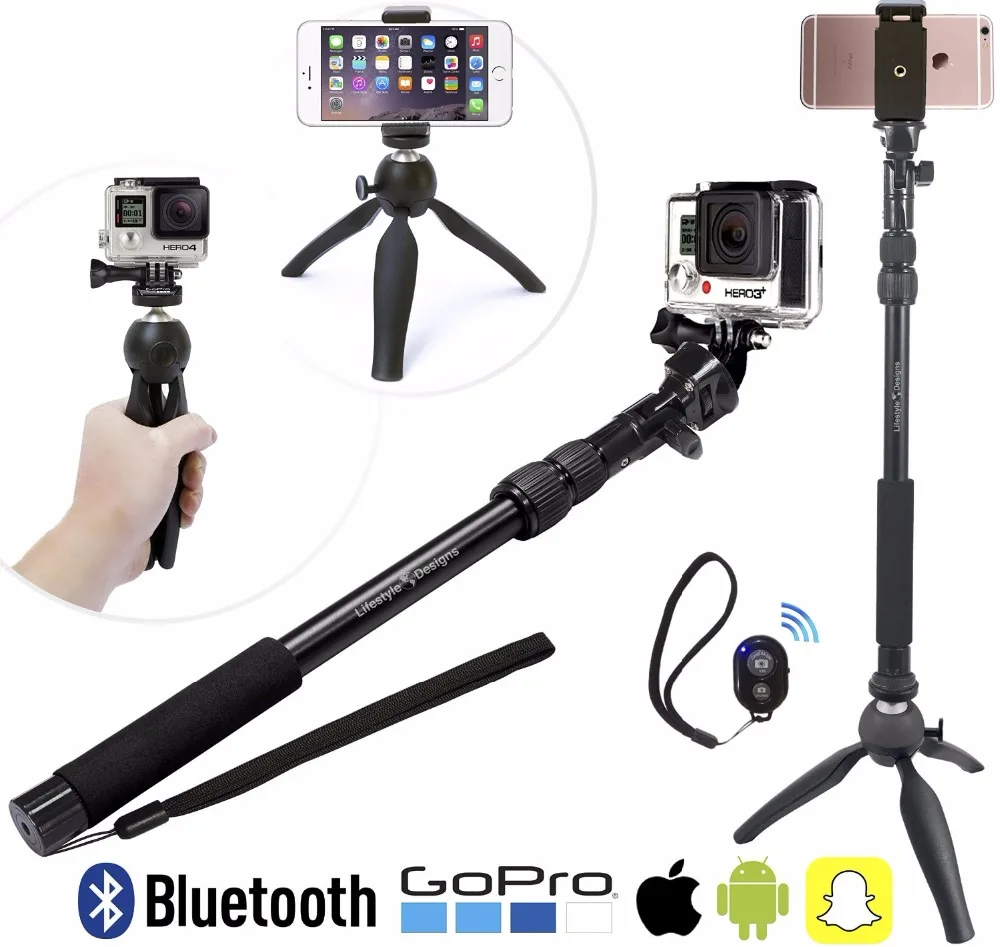 3 в 1 монопод из алюминиевого сплава Bluetooth селфи Палка с мини штативом для камер Gopro