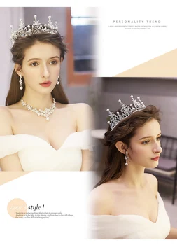 

Wedding Pearl Crown Tiara Flower Rhinestone Crystal Neckalce and Earrings Jewelry Sets for Bridal