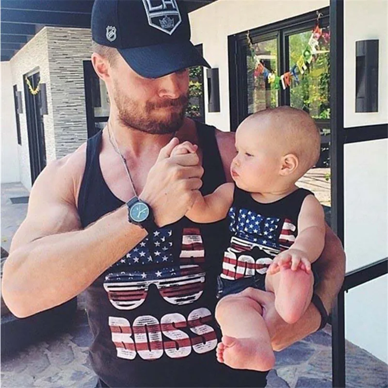 

2018 Summer Father Boys Son 100% Cotton Vest Family look Matching Outfits Clothes Dad baby Sport T-shirt Family Pyjamas D16 10
