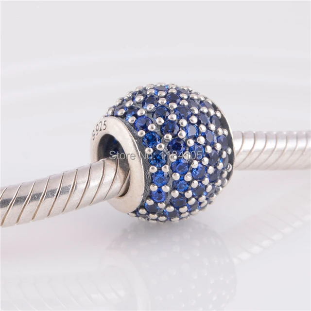 925 Sterling Silver Core Charm Beads With Blue Rhinestone 925 Sterling Silver Core Charm Beads With Blue Rhinestone Crystal Fit Pandora Style Bracelet