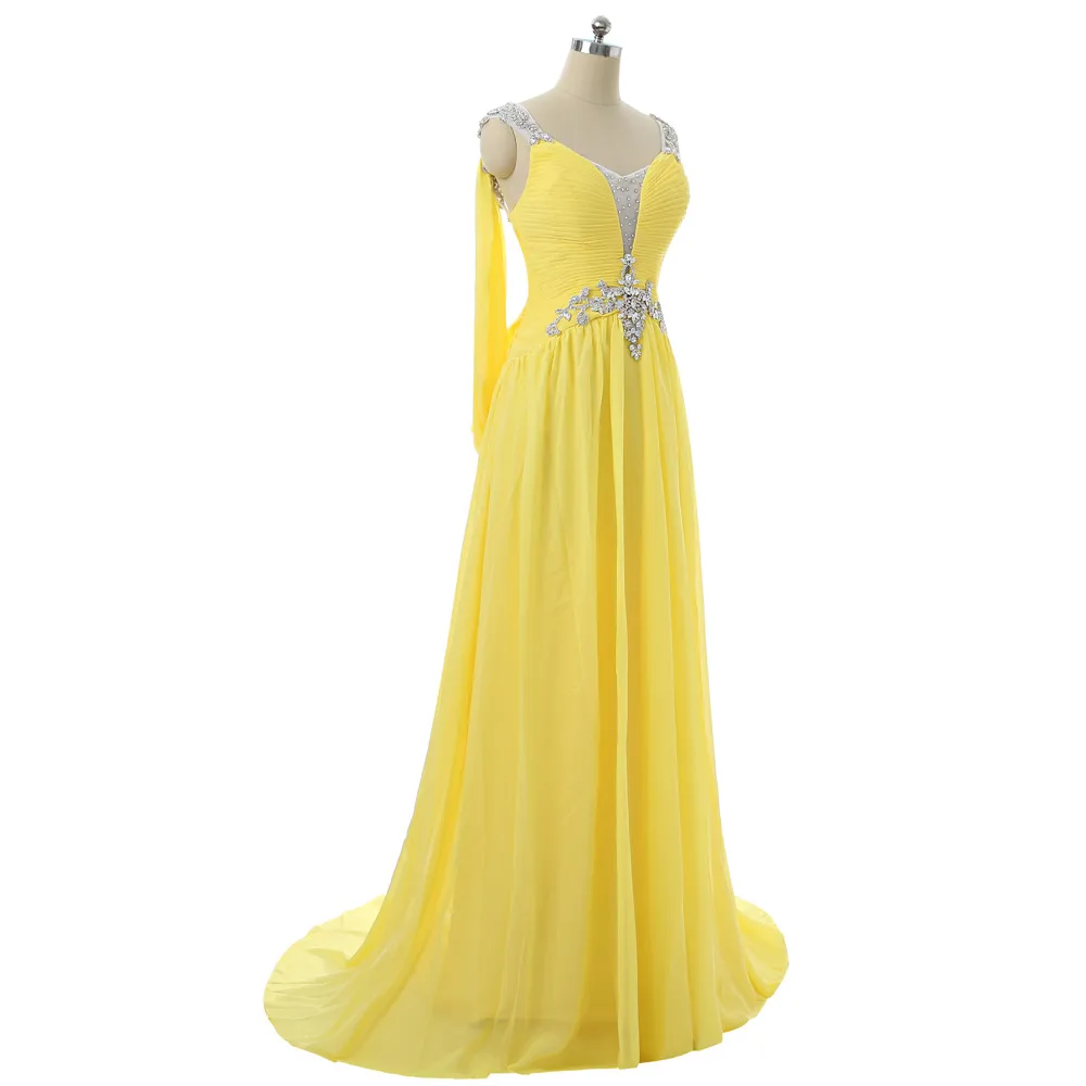 Желтое выпускное платье трапециевидной формы с рукавами-крылышками из шифона с открытой спиной Женские Длинные вечерние платья для выпускного вечера Robe De Soiree