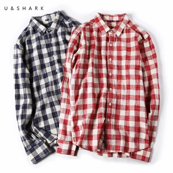 

U&SHARK 2018 Autumn Vintage Style Casual Shirt Men Clothing Long Sleeve Mens Dress Shirts Plaid 100% Cotton Checkered Shirt Male