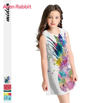 

2019 Summer Girls Dress Digital Print Sleeveless New Dress Watermelon Rainbow Cute Cat Dress Kids Dresses For Girls Clothes