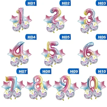 

5 Pcs/lot Rainbow Gradient Unicorn Balloon 32 inch Number Birthday Party Decorations Kids Unicorn Party Wedding Balloons Globos
