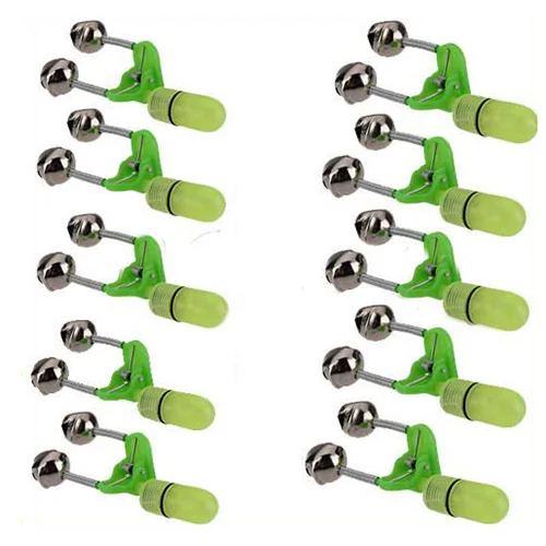 

New 10Pcs 2in1 Night Fishing Rod Tip Clip LED Light Twin Bells Ring Fish Bite Alarm