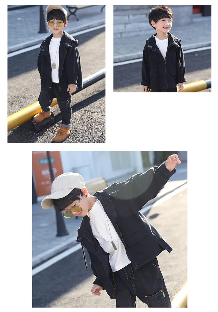 black green children hooded denim long coats for teenage boys outerwear tops kids autumn long sleeve jackets clothing 8 10 12 Y  (13)