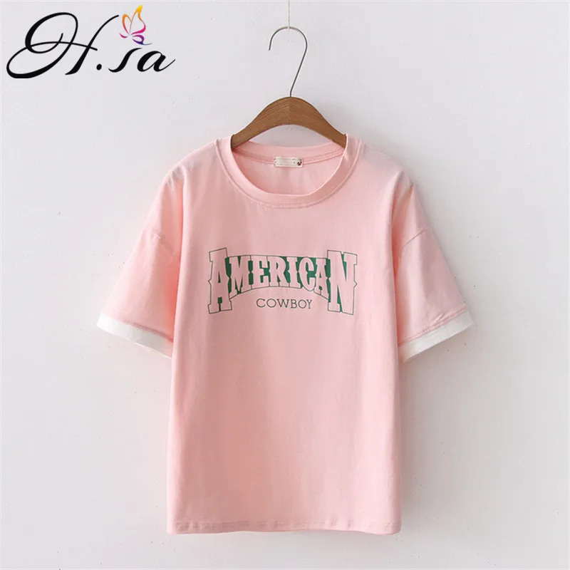 

HSa 2018 New Summer Women T-Shirt Print Letter Short Sleeve Harajuku T-Shirt Women Loose O-Neck Befree Tops Pure Cotton Shirts