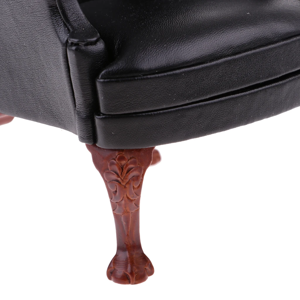 Miniature Black Single Sofa Wing Chair Furniture for 1/6 Action Figure Doll