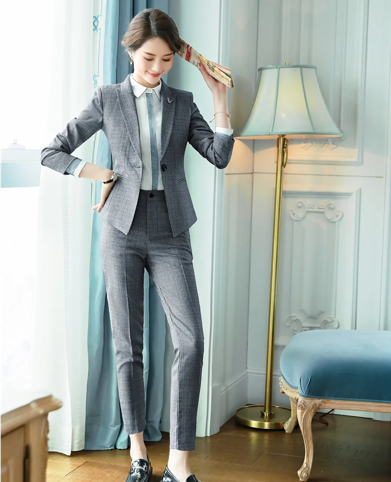 Formelle Wear Costumes Gris Noir Uniforme Blazer Et Veste Work Qualité Dames Bureau Pantalon Conceptions gris Femmes Vêtements D'affaires Haute Ensembles 5XqxpE7nw