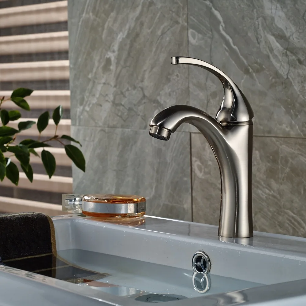 Single Handle Bathroom Brushed Nickel Bathroom Basin Faucet Vessel