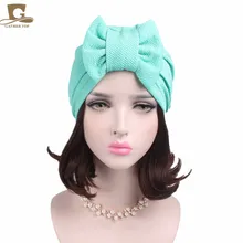 New women luxury bowTurban Hat Stylish Chemo cap with the detachable bowknot