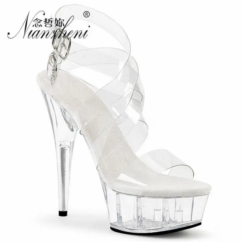 

Summer 15cm High Heel Sandals Women Transparent Platform Shoes For Party Wedding Pumps Super Heels Lady Dance Clear Strap Heels
