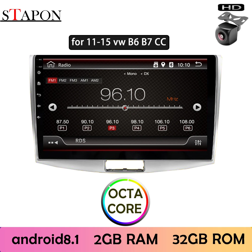 STAPON 10 дюймов для B6 B7 CC 2011-15 автомобильный Android8.1 2GBRAM навигационный Руль управления заднего вида AM FM RDS
