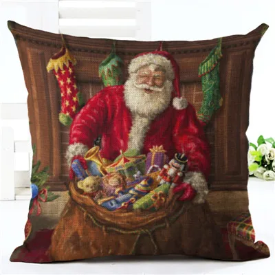 Санта Клаус льняная наволочка рождественское Стиль узор Наволочка на подушку, украшение дома дешевые Подушка Чехол размером 45*45 см - Цвет: 1