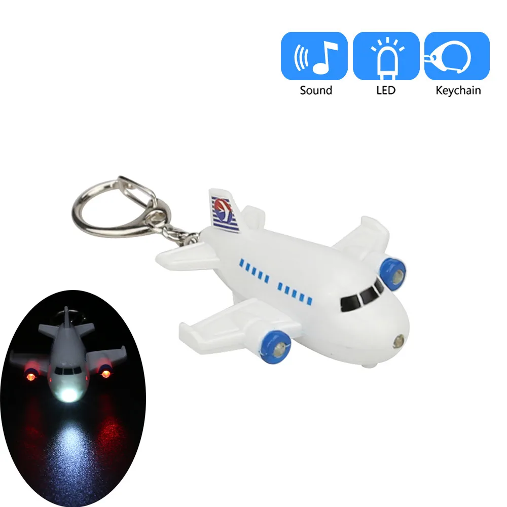 

Airplane Model Cartoon Keychain With LED Light Sound Keyfob Kids Toy Gift Glowing vocal small toy keychain