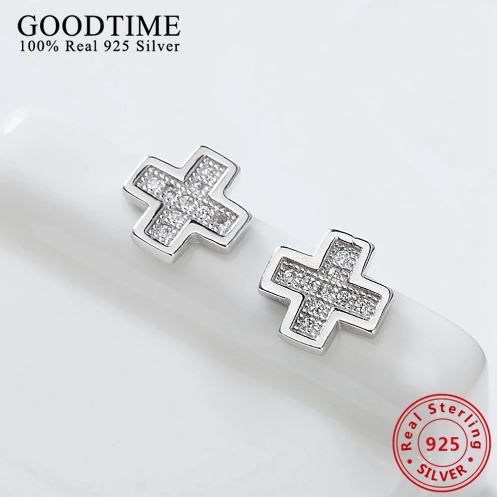 

100% Real Genuine 925 Sterling Earrings Jewelry Solid 925 Silver FCross Stud Earrings Brincos fashion women jewelry AJE063