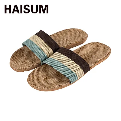 Haisum/мужские летние льняные домашние сандалии на плоской нескользящей подошве с полосками; коллекция года; zapatos hombre Pantufas; H-8821 - Цвет: Brown beige blue