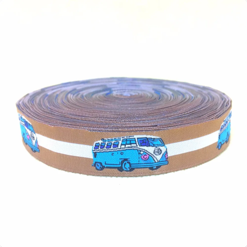 

2014 NEW wholesale 5/8"(16 mmx10yards) Polyester Woven Jacquard Ribbon blue with bus KTZD15102104