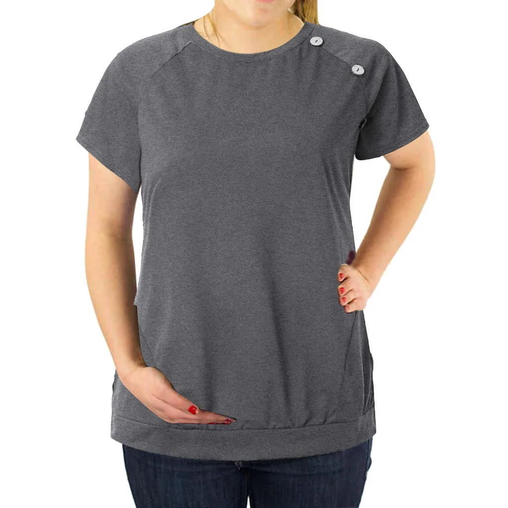 Топ для кормления женская модная одежда для беременных женщин сплошного цвета с кнопками рубашка для беременных