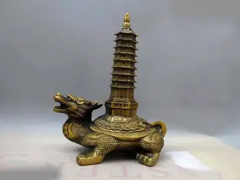 

12" China brass copper fine Wenchang tower on Dragon turtle Sculpture Statue