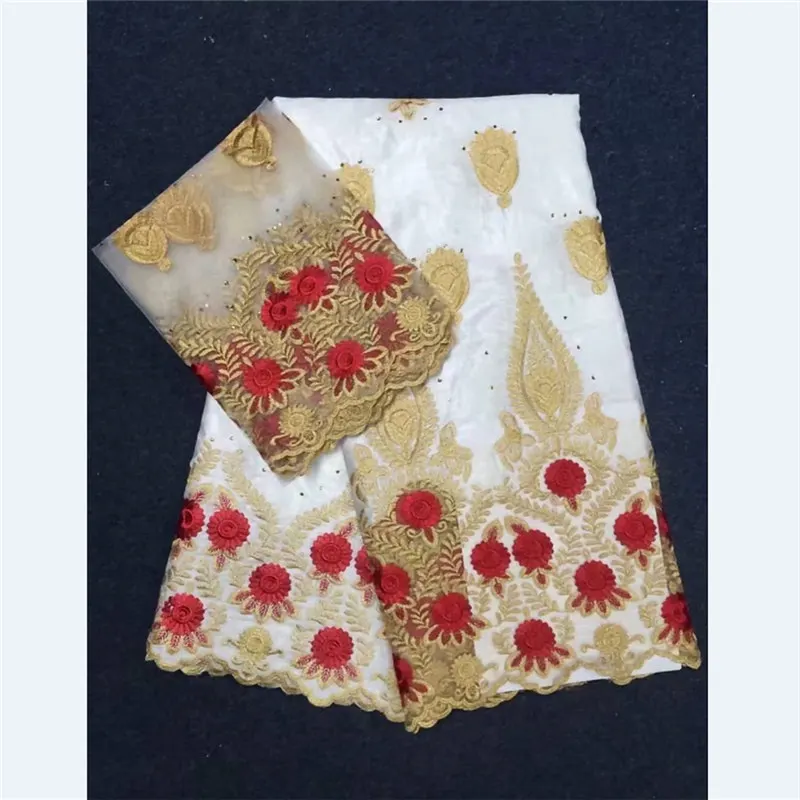 

New Design Bazin Getz Brocade Fabric Beautiful Guinea Brocade Lace Pattern Fabric with French Lace Material with Beads-BYE