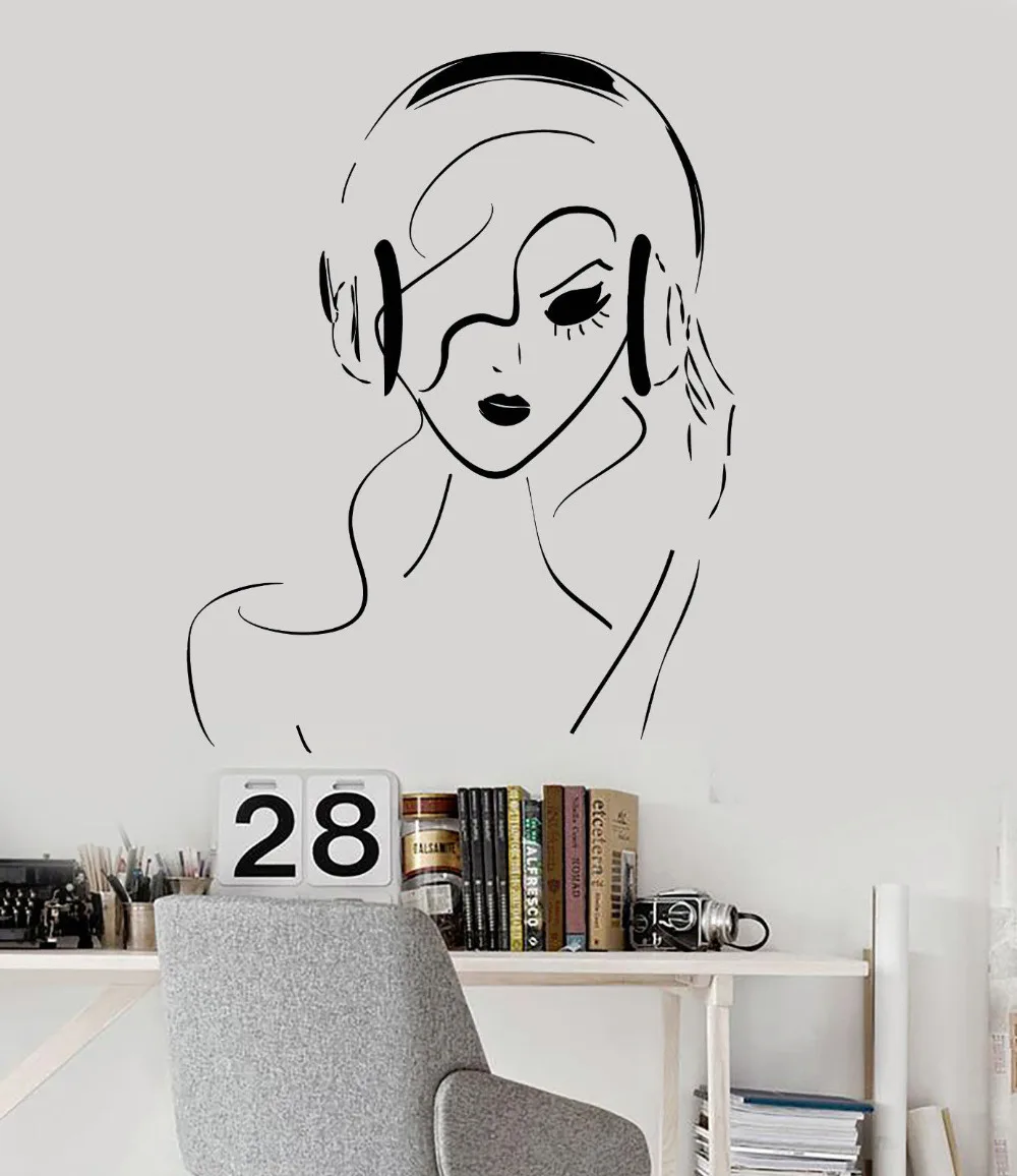 Us 6 97 25 Off New Arrival Vinyl Wall Decal Teen Girl Woman Musical Art Headphones Music Stickers Home Decor Bedroom Adesivo De Parede Zb567 In Wall