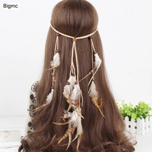 Новинка, модные женские украшения для волос, лента для волос с перьями в богемном индийском стиле, эластичная Милая повязка на голову, головные уборы, вечерние украшения в подарок, A5010