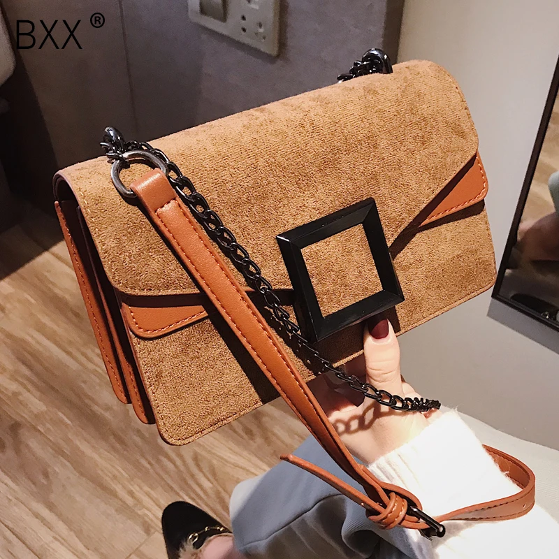 

[BXX] Fashion Female Square Bag 2020 New Quality PU Leather Women's Designer Handbag Lock Chain Shoulder Messenger Bags HG616